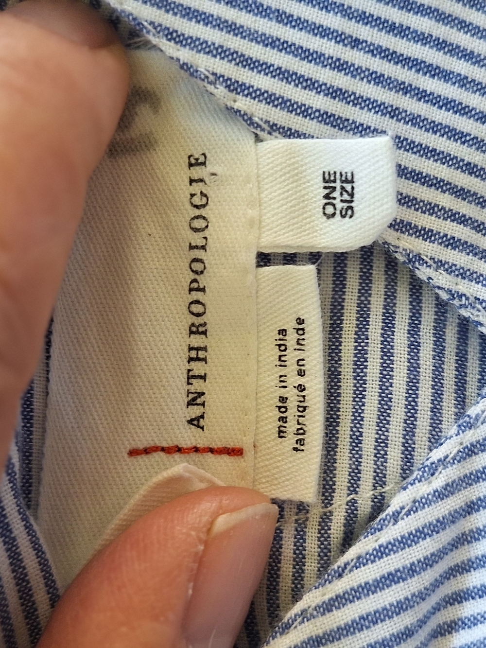 Anthropologie Navy and White Striped Crochet-Hem Top One Size Fits All - Picture 4 of 4